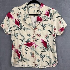 Bermuda Bay‎ Tropical Floral Silk Short Sleeve Button Up Shirt Women S P